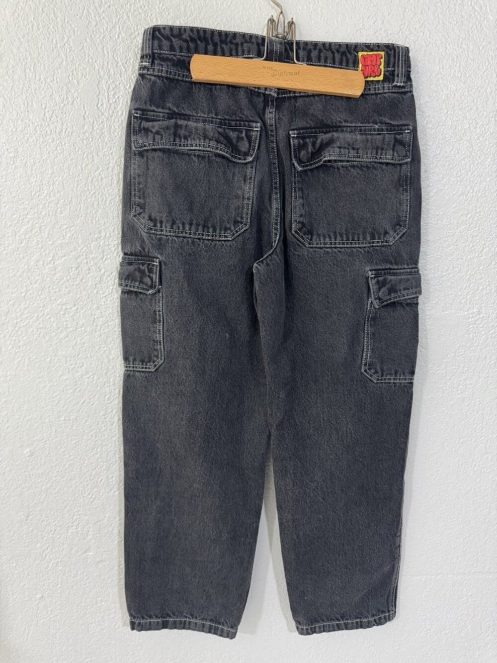 Empyre Relax Baggy Cargo Jeans Black White Contrast Stitch Denim Skate Pants 30 - Picture 3 of 4